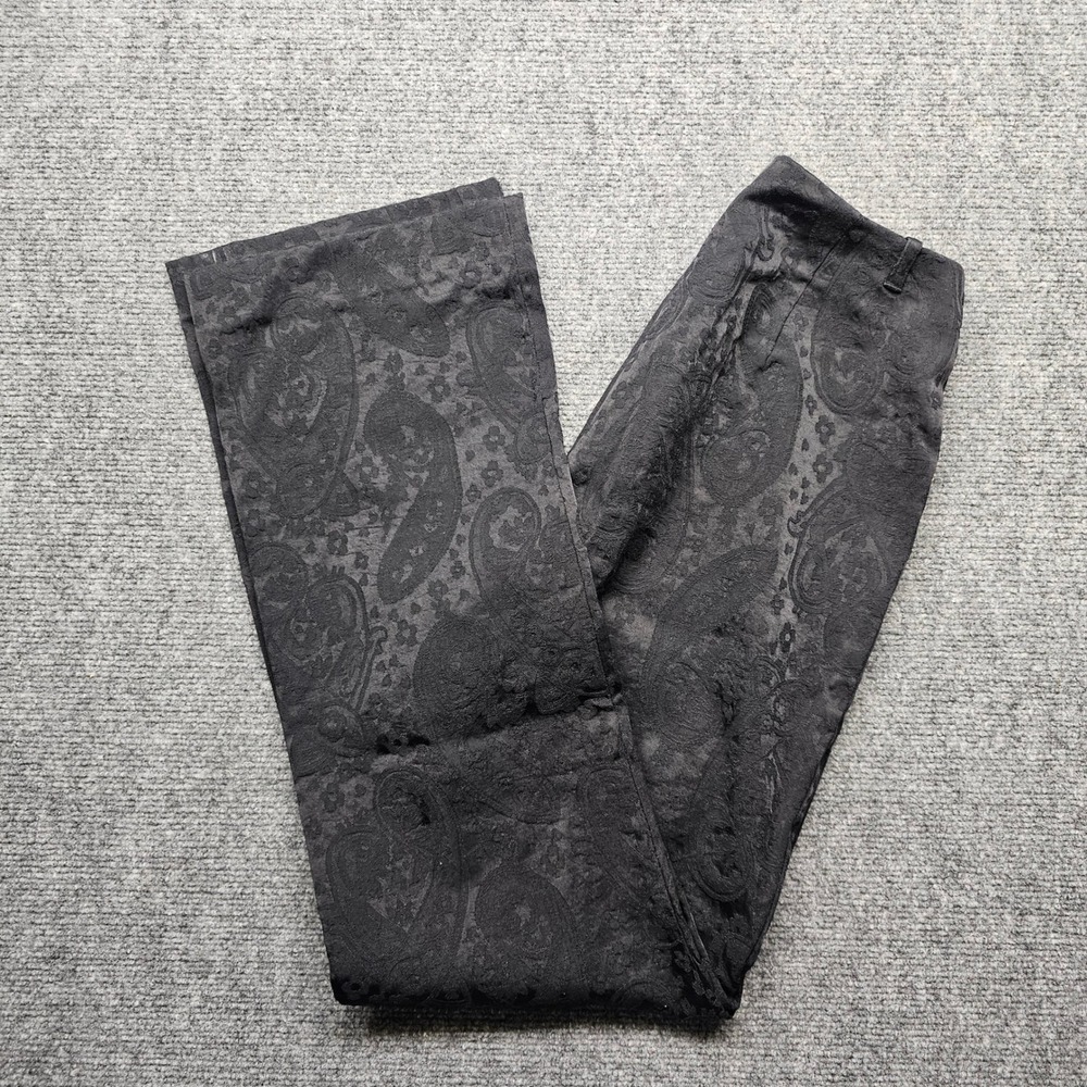 Donna Degnan Black Paisley Jacquard Trousers Dress Pants Size 8 Made in USA